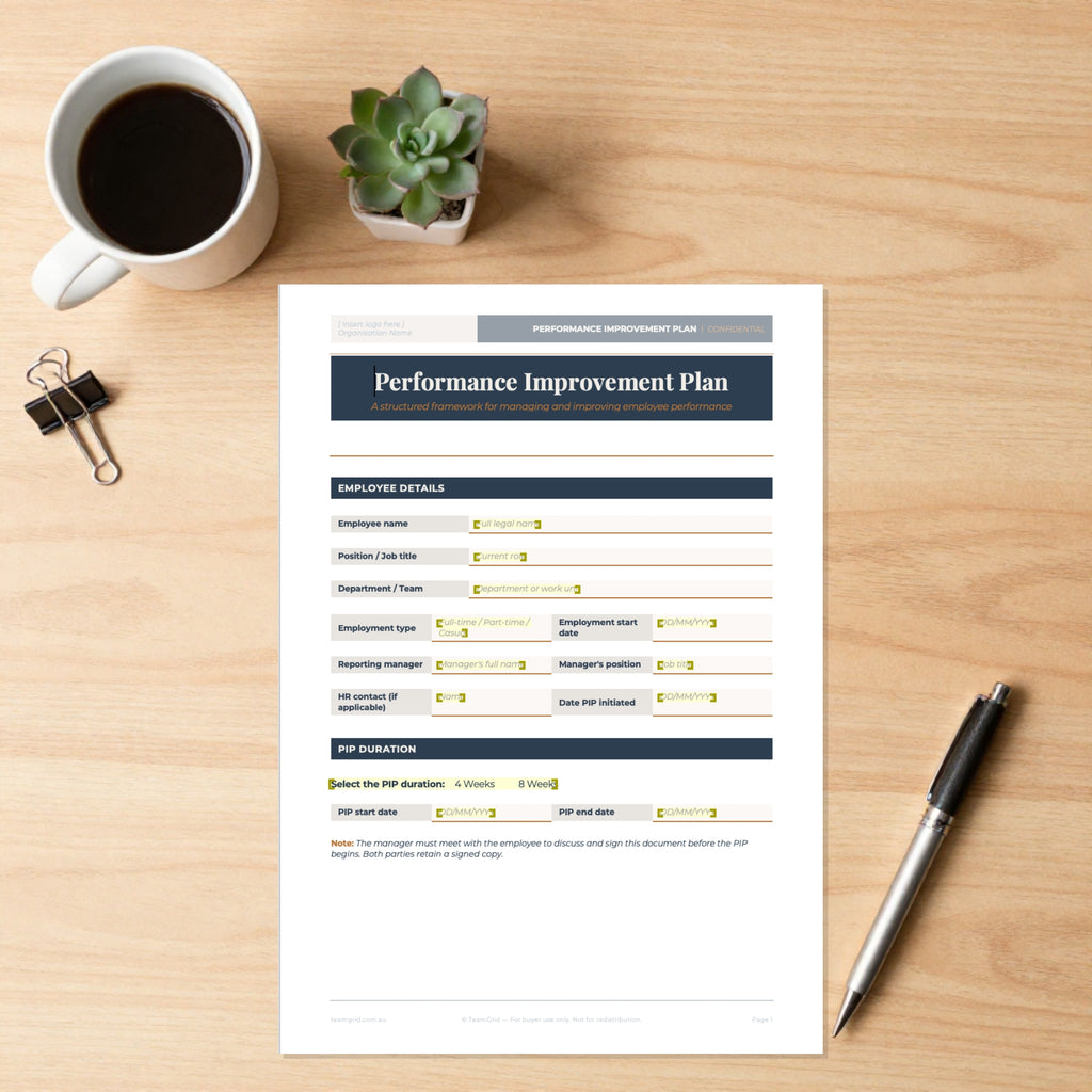 Performance Improvement Plan Template Pack | Editable Word Document | Australian HR